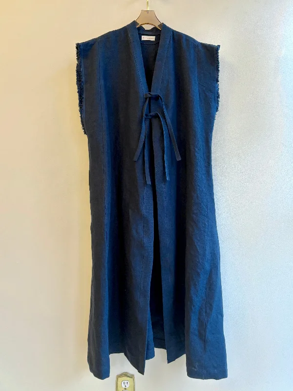 Zero Waste Dark Navy Blue Caftan Duster / Long Vest Modern Women's 