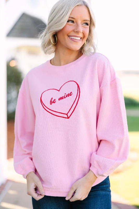 Be Mine Blush Pink Embroidered Sweatshirt Cool Women's Distressed