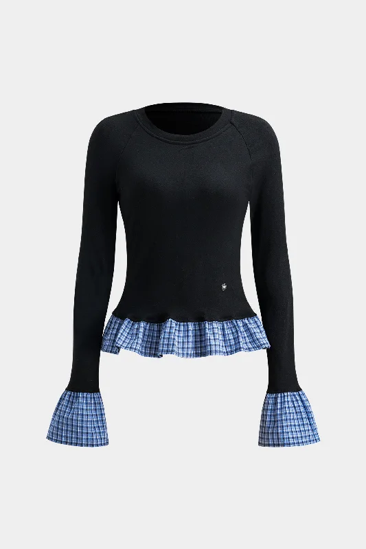 Metallic Decor Patchwork Bell Sleeve Shirt Disco