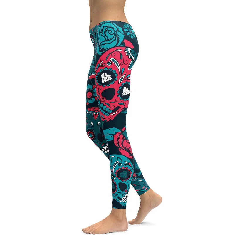 Blue Sugar Skull Leggings Country