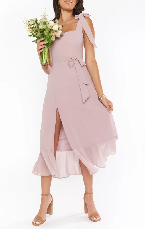Claire Midi Dress ~ Neutral Mauve Chiffon Scandinavian