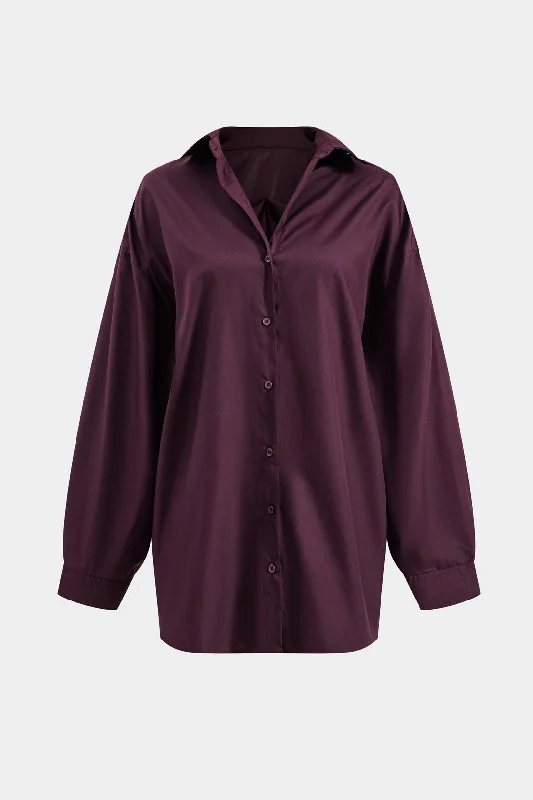 Ruched Button Long-Sleeve Shirt Relaxed Women's Beachy