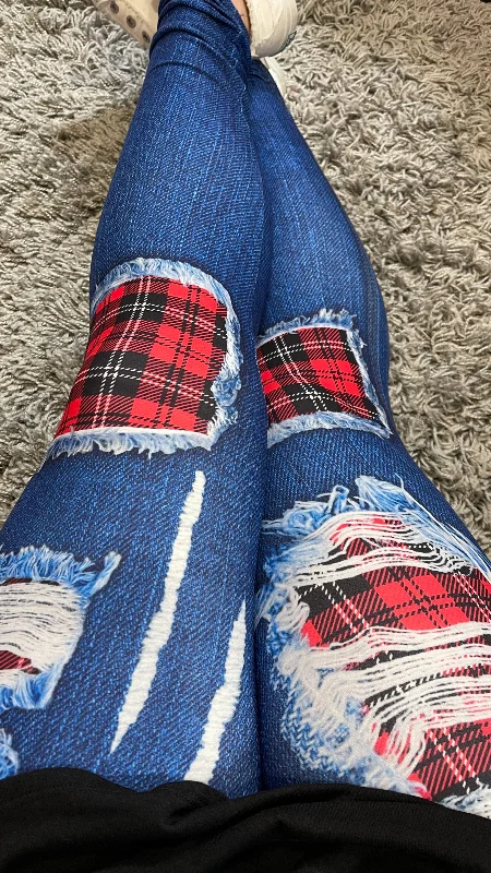 Red Patched Plaid Legging Cool Women's Skate