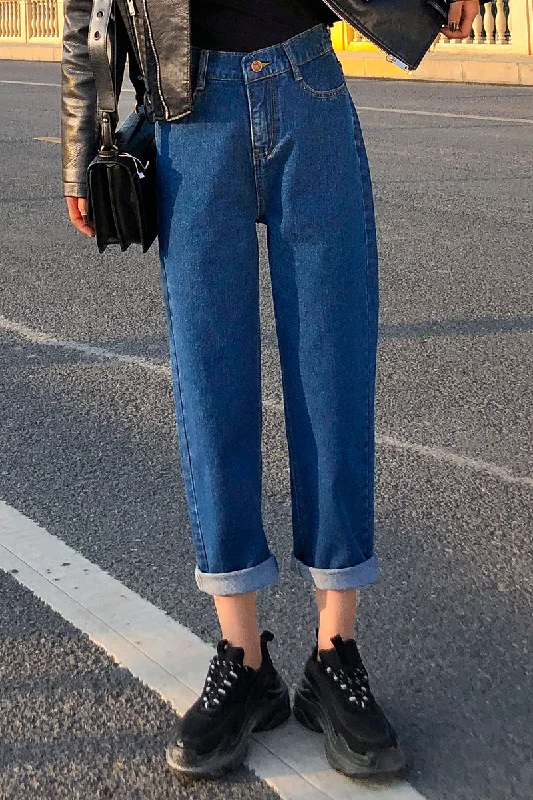 KittenAlarm - 4 Colors Elastic Waist Long Jeans Pants Artistic Women's Avant - 