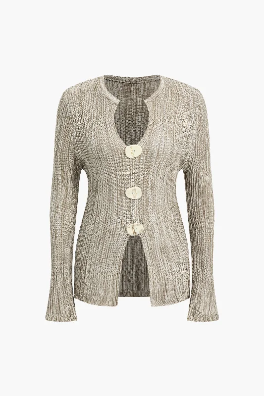 Knitted Cut Out Button Long-Sleeve Top Edgy Women's Punk