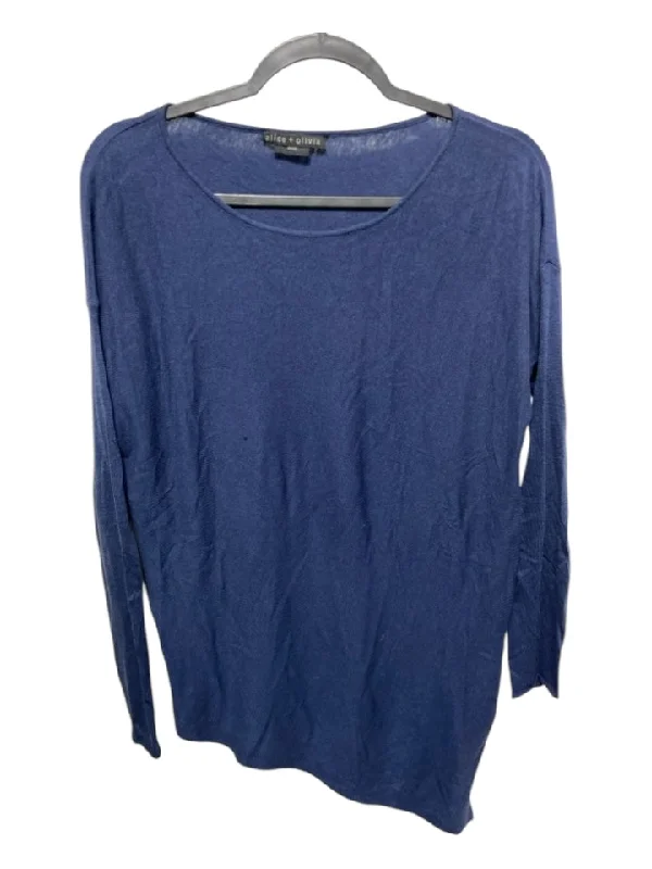 Alice + Olivia Size S/M Navy Blue Wool Blend Boat Neck Long Sleeve Top Country