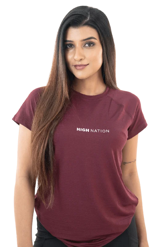 SOuLL Active Wine Red Half Sleeves T-Shirt Classic Women's Tweed