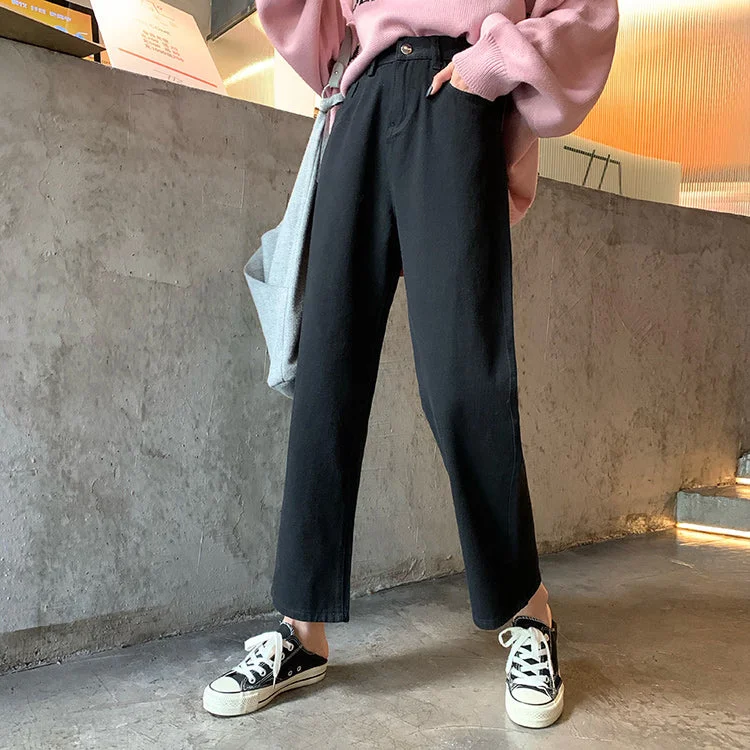 KittenAlarm - High Waist Retro Simple Long Jeans Pants Cozy Women's Winter