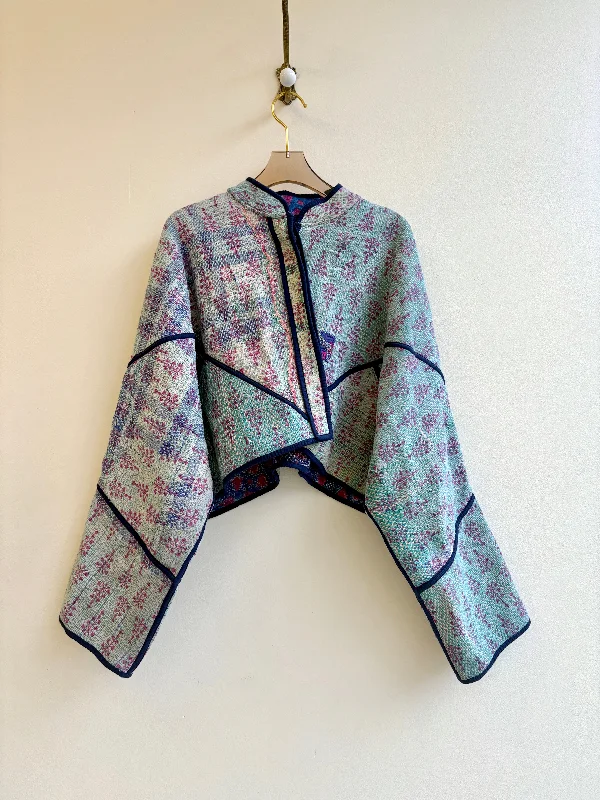 Reversible Kaira Quilted Cropped Jacket in Colors Ice Blue, Pink, Peach & Blue, Fuschia, Burgundy Cozy Women's Sherpa - lined