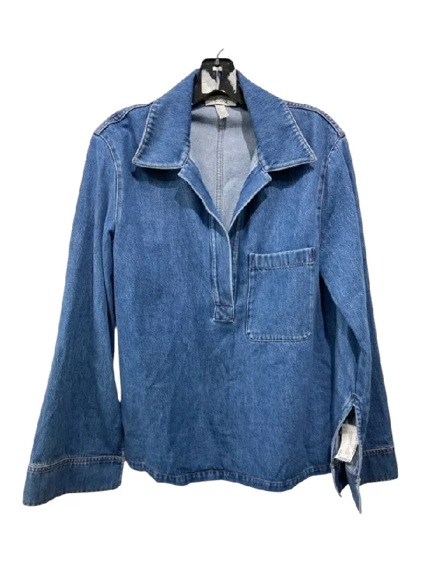 COS Size 2 Medium & Dark Wash Cotton Denim Collar hi lo Long Sleeve Top European
