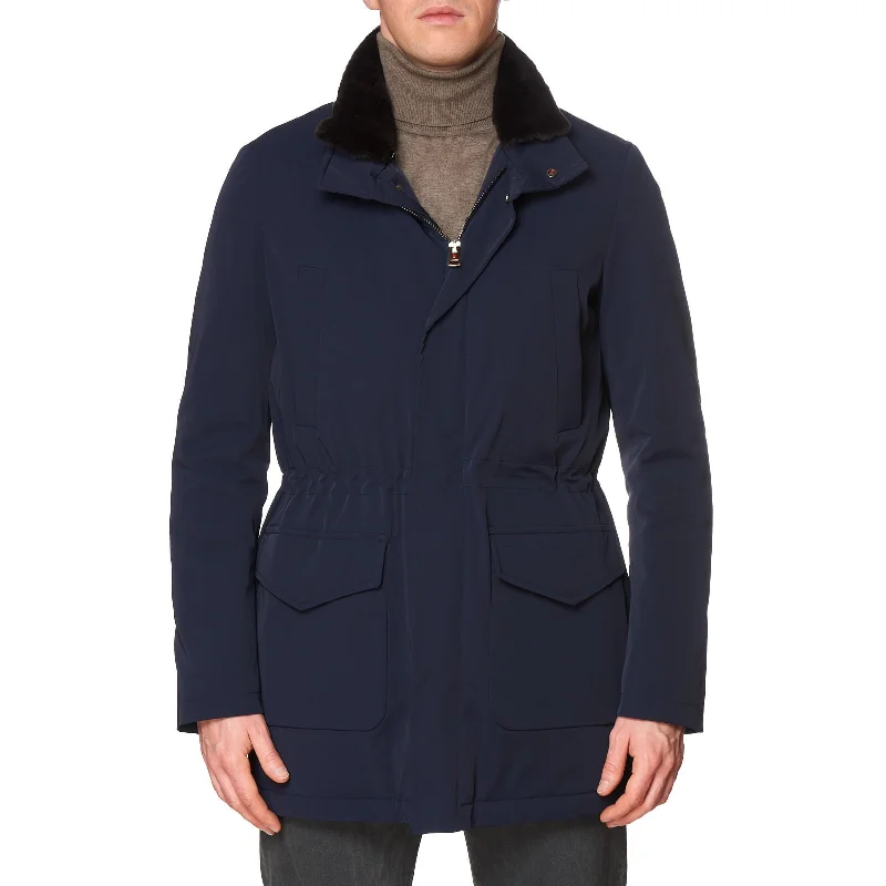 KITON KIRED "Pizzo" Navy Blue Padded Parka Jacket Coat Beaver Collar EU 50 US 40 Vacation