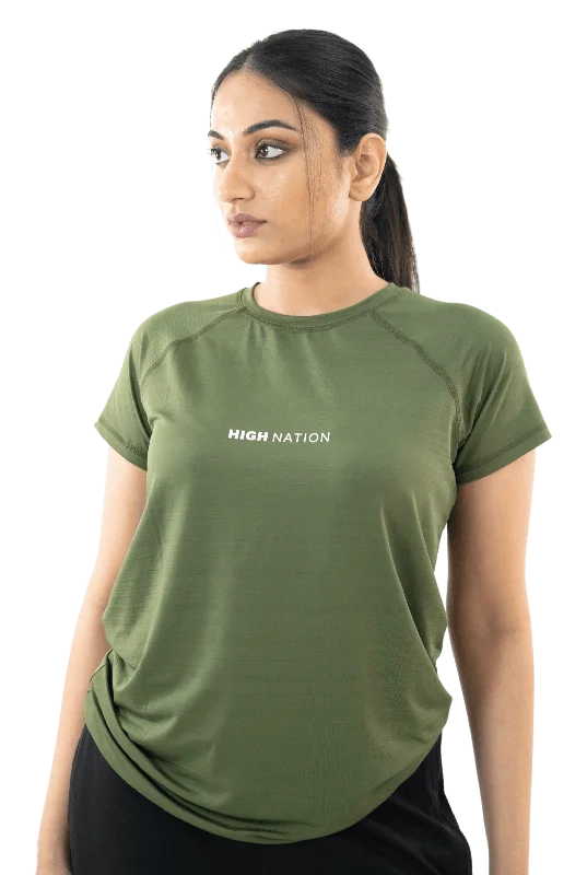 SOuLL Active Olive Green Half Sleeves T-Shirt Tough Women's Military - inspired