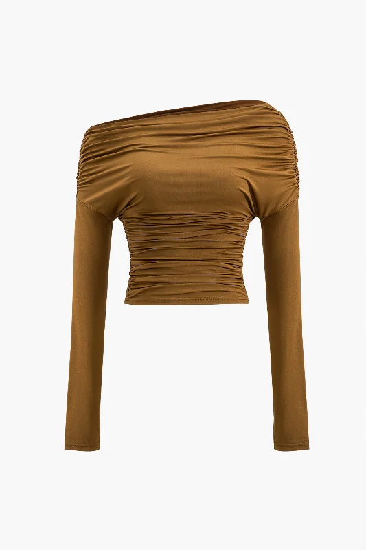 Ruched Long-Sleeve Top Streetwear Style for 