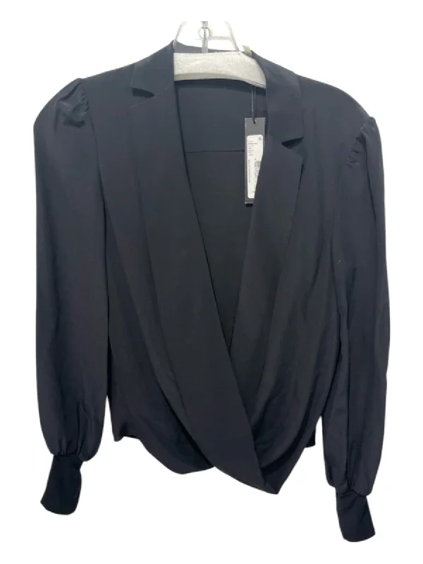Alice + Olivia Size XS Black Cupro Blend Long Sleeve Surplice Collar Top Relaxed Women's Beachy