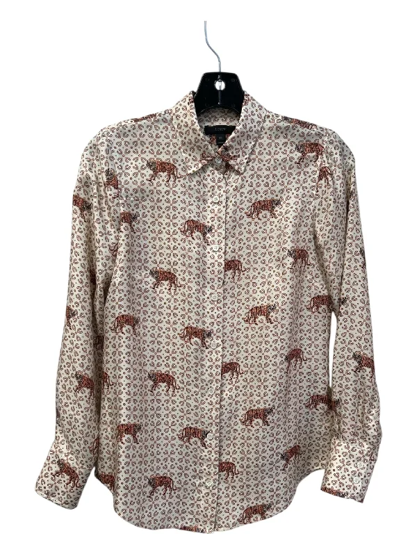 J Crew Size 00 Cream & Orange Silk Button Up Tiger Long Sleeve Collared Top Feminine Women's Soft J Crew Size 00 Cream & Orange Silk Button Up Tiger Long Sleeve Collared Top Feminine Women's Soft