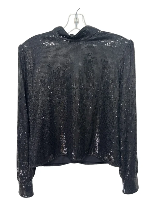 Banana Republic Size M Black Polyester Long Sleeve Sequin Crop Mock Neck Top Artistic Women's Hand - painted Banana Republic Size M Black Polyester Long Sleeve Sequin Crop Mock Neck Top Artistic Women's Hand - painted