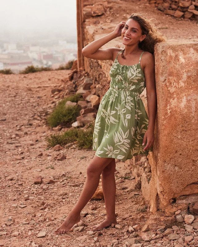 La Vida Mini Dress - Oil Green Leavin Relaxed Women's Beachy