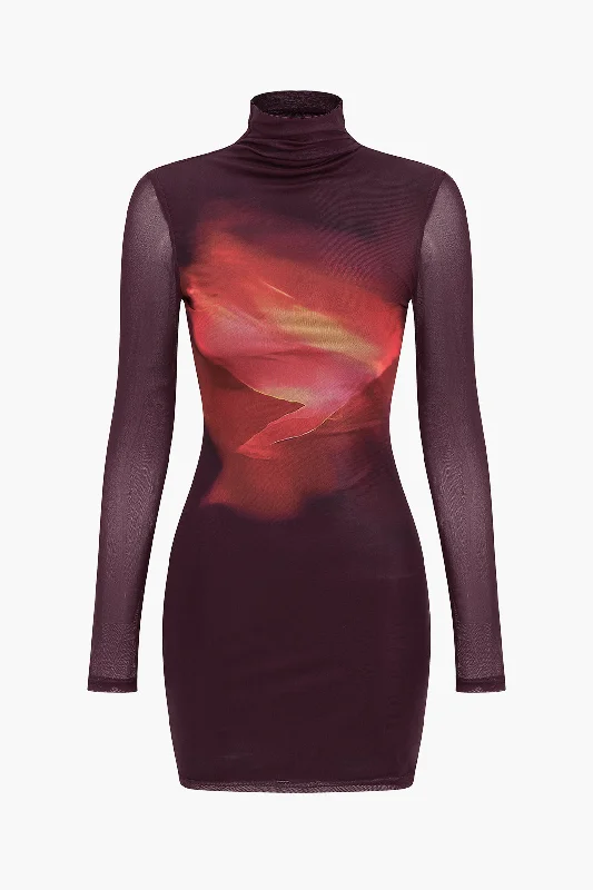 Basic Mesh Long Sleeve Mini Dress Sleek Women's 