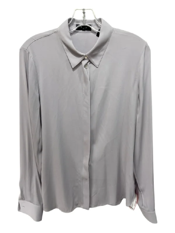 Theory Size M Light Purple Silk Button Up Long Sleeve Collar Top British Gentlewoman Style