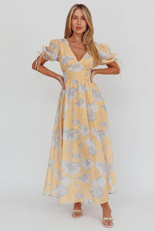 Loveberry Puff Sleeve A-Line Maxi Dress Pumpkin Compression