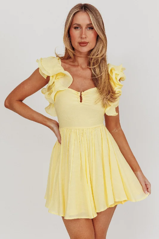 Sunday Dreams Ruffle Strap Mini Dress Yellow Australian Beach