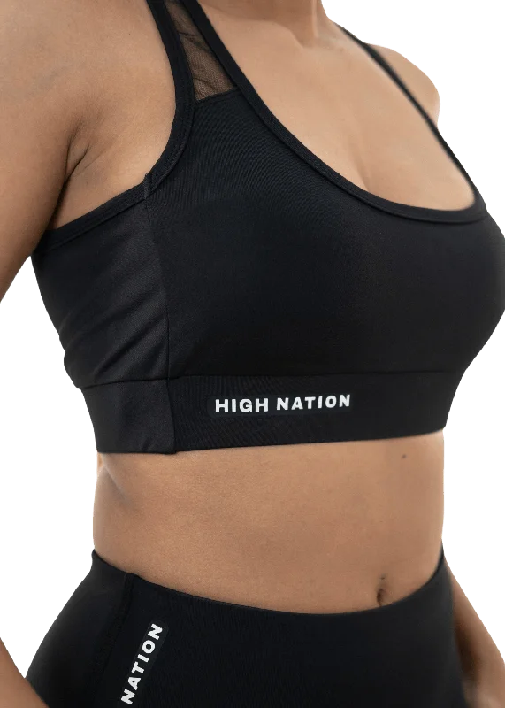 Solid Black Cross Back Sports Bra French