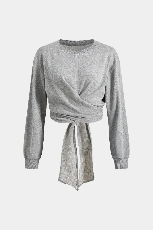Tie Knot Round Neck Long-Sleeve Top Edgy Women's Punk