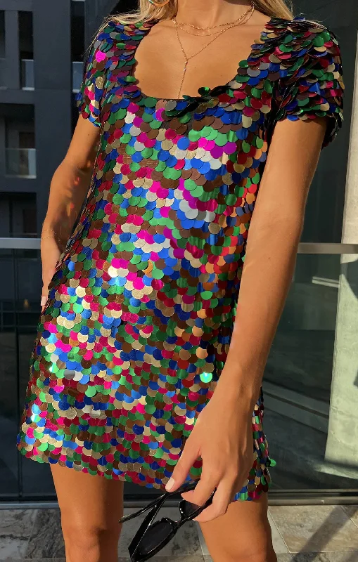 Emi Mini Dress ~ Rainbow Sequins Practical Women's Quick - dry