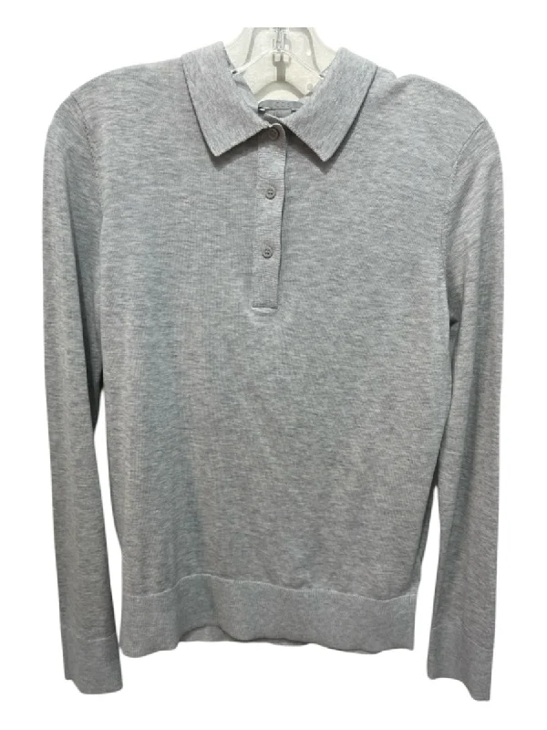 COS Size S Gray Silk Blend Collar Half Button Heathered Long Sleeve Top Vacation