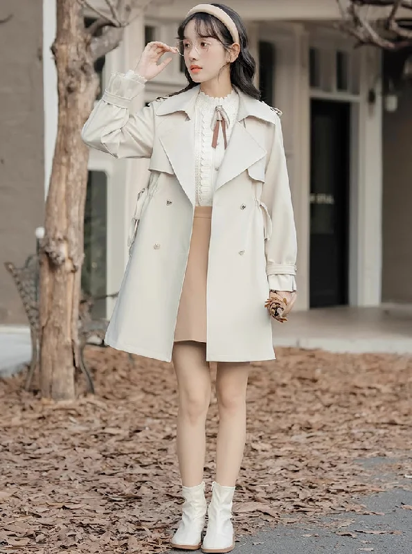 Heart Button Trench Coat (Off-White) Tough Women's Military - inspired