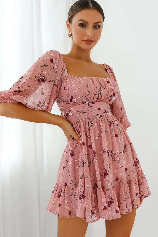 Abby Off-Shoulder Tie-Up Back Dress Floral Print Rose Sharp Women's Italian