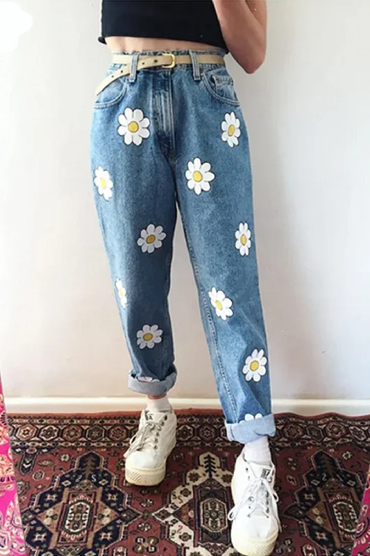 KittenAlarm - Cute Daisy Cartoon Pattern Jeans Pants performance