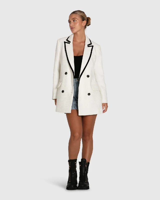 Because Of You Trimmed Blazer Dress - Cream Cozy Women's Sherpa - lined