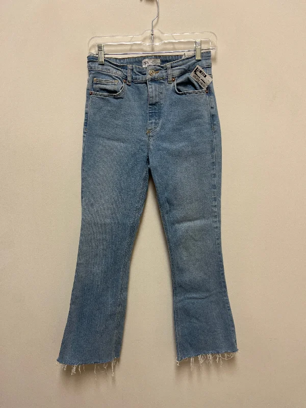 Jeans Flared By Zara In Blue Denim, Size: 6 Geometric