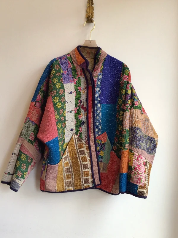 Reversible Ladhiya Quilted Jacket in Colors Floral, Purple, Blue, Pink & Tan w/ Mauve Floral Cozy Women's Winter