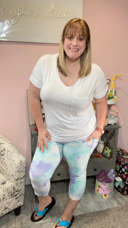 Pastel Tie Dye Pocket Capri Legging Cool Women's Skate