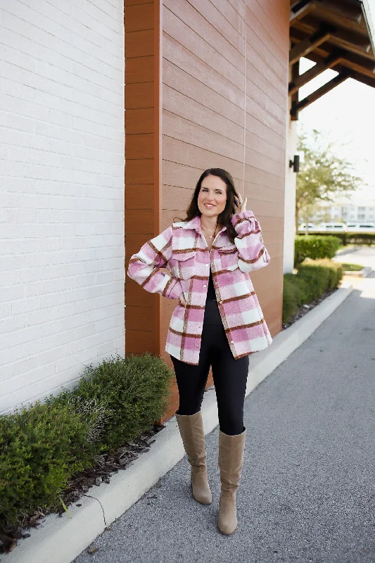 Stay Toasty Plaid Brushed Flannel Shacket - Mauve performance