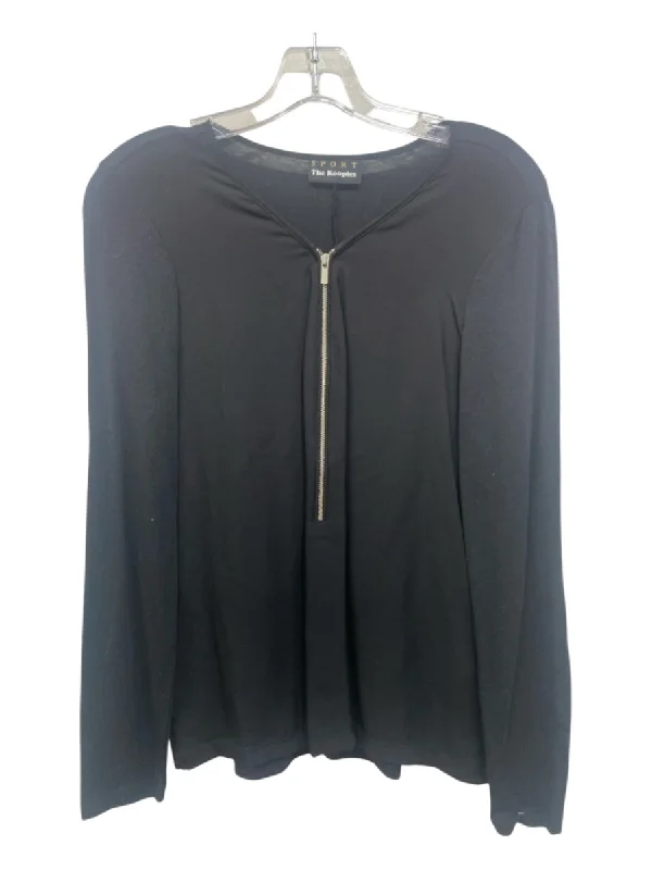 The Kooples SPORT Size S Black Silk Zip V Neck Long Sleeve Quarter Zip Top purpose