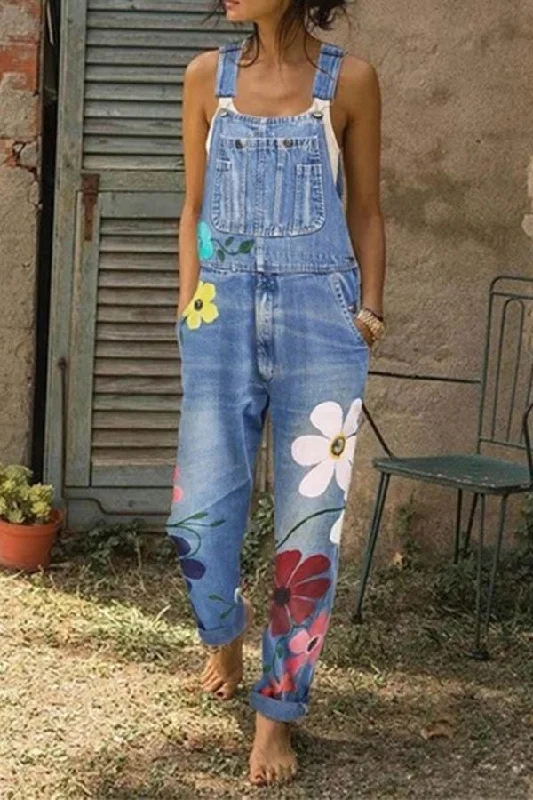 KittenAlarm -  Flower-printed Baggy Jeans With Suspenders(3 Colors) Contemporary 