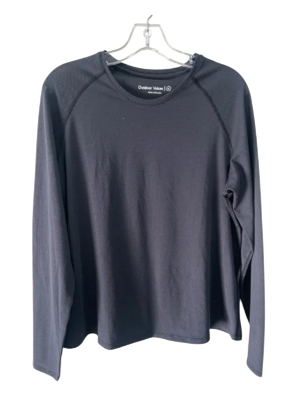 Outdoor Voices Size XL Charcoal Gray Poly Blend Scoop Neck Long Sleeve Top Geometric