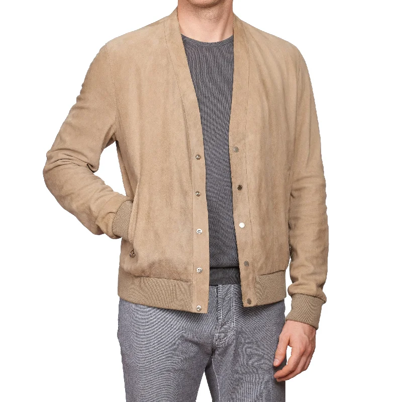 SERAPHIN Beige Goat Suede Leather Cardigan Jacket Blouson FR 50 US M Dapper Women's 1920S