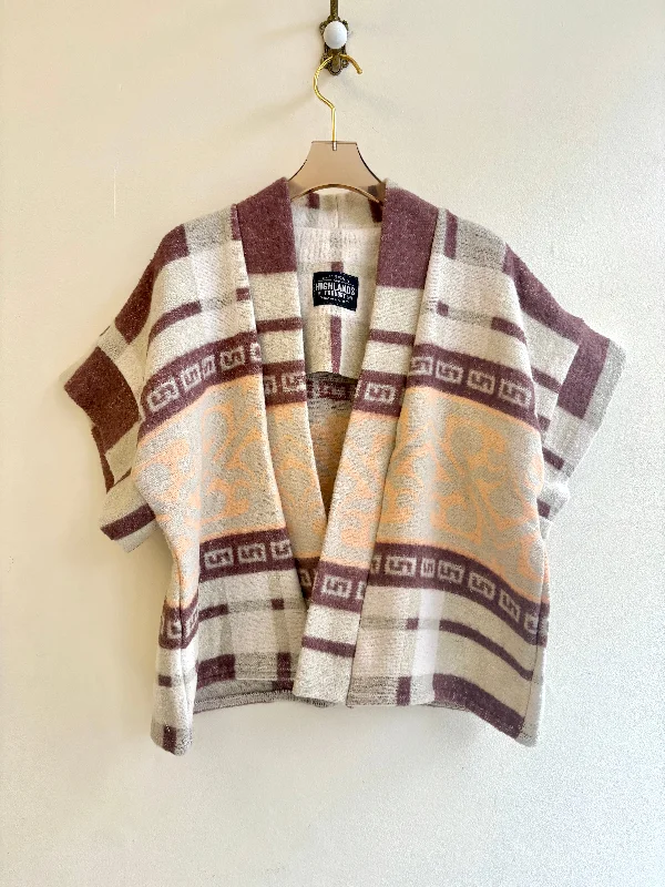 Burgundy, Cream, Peach Blanket Haori Vest Sharp Women's Italian