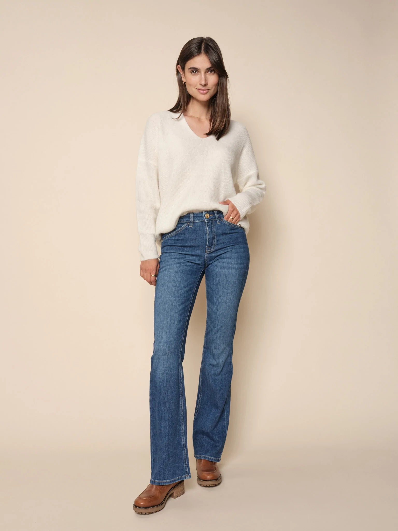 Mos Mosh Alli Ease Flare Jeans - Blue Cool Women's Distressed