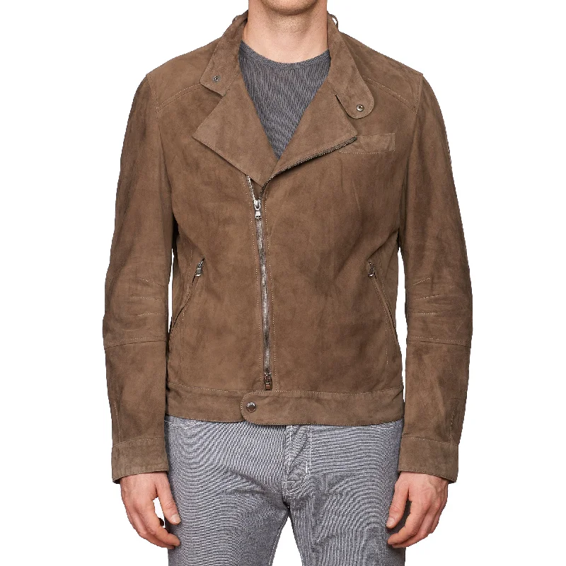 BRUNELLO CUCINELLI Taupe Gray Suede Leather Biker Jacket NEW Size M Cashmere