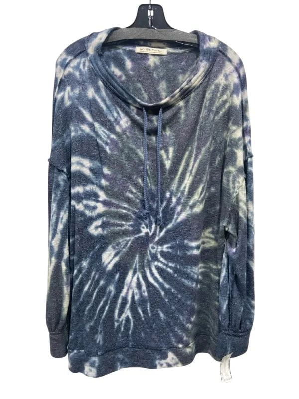 We The Free Size Medium Navy, Light Blue & White Viscose Blend Long Sleeve Top Polished Women's Silk