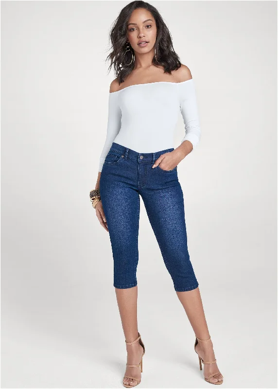 Cindy Capri Jeans - Dark Wash Classic Women's Tweed