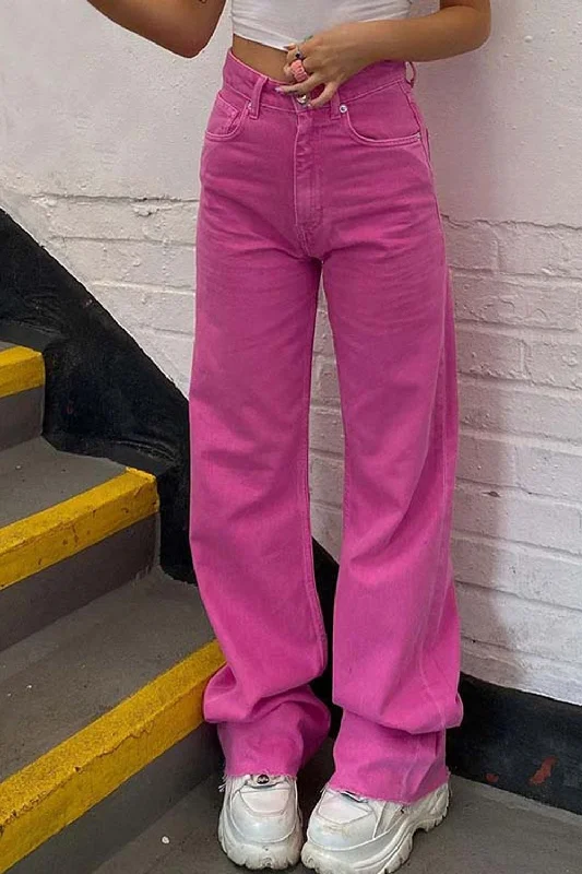 KittenAlarm - High Waist Casual Pink Jeans Pants Trendy Women's Oversized