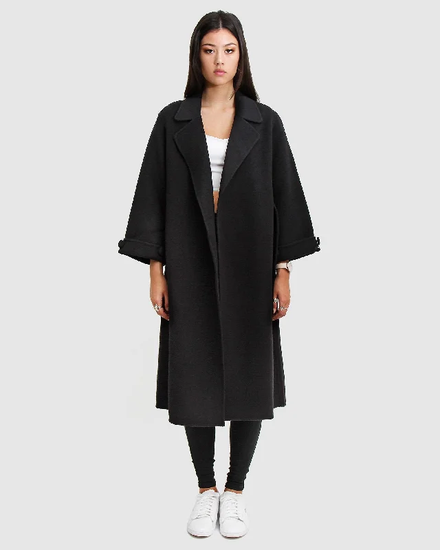 Stay Wild Oversized Wool Coat - Black Luxurious Women's High -  end