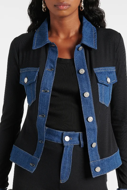 Denim Button Patchwork Pocket Long-Sleeve Top Casual Women's Japanese 