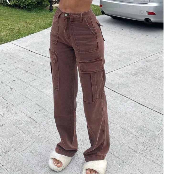 KittenAlarm - Brown Vintage Baggy Jeans Women 90s Streetwear Traditional Women's 